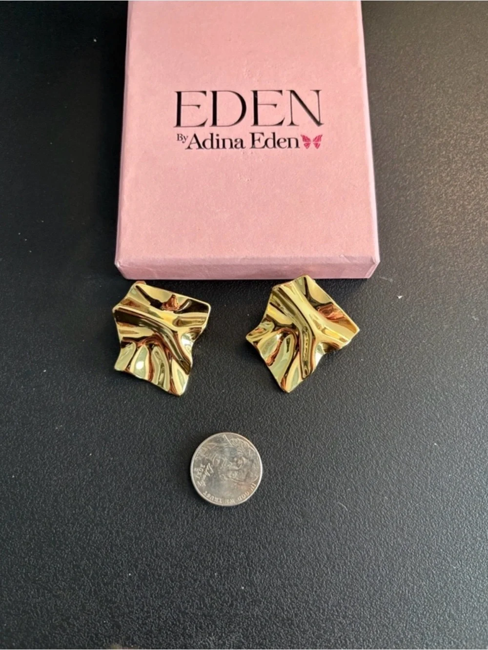 Adina Eden Shiny Gold Sculpted Wave Stud Earrings